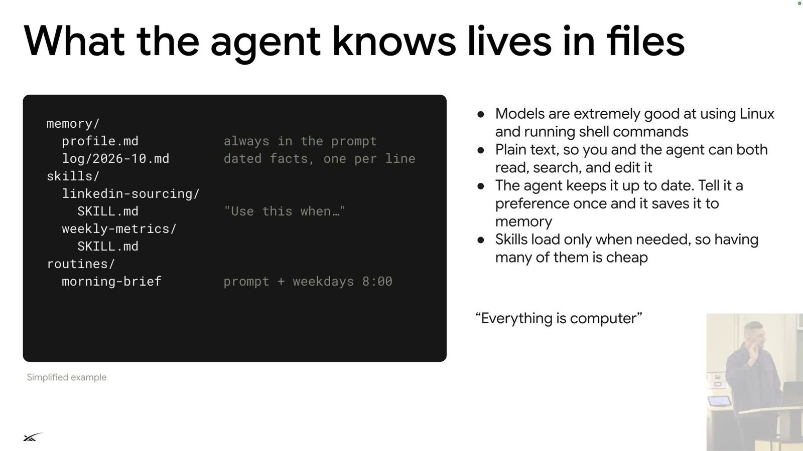 What the agent knows lives in files